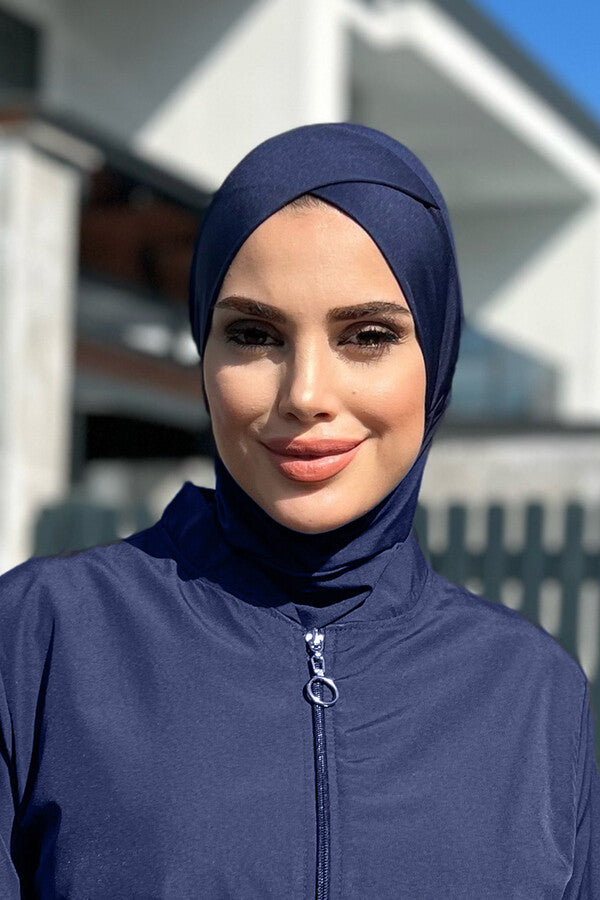 Cross Front navy blue Full Hijab