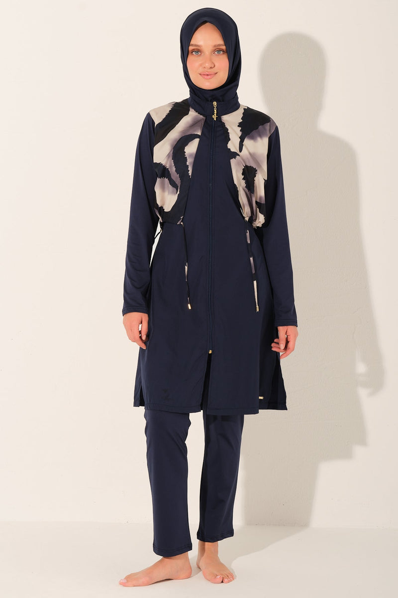 Costa Azul navy modest swim set - front view
