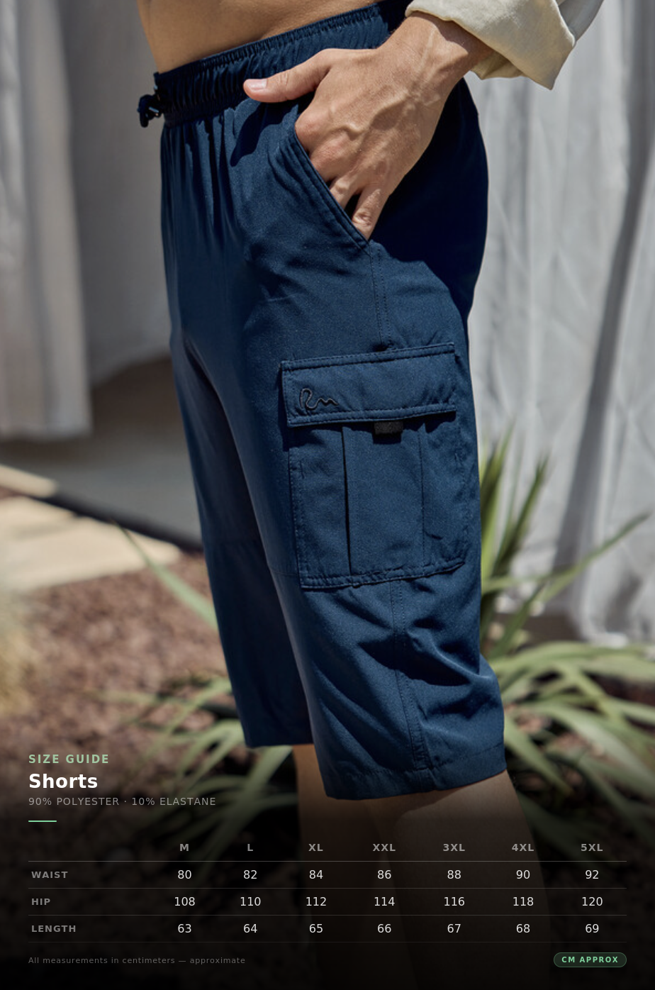 Men's Cargo Swim Shorts size chart
