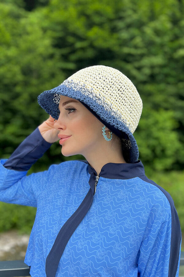 Beige-Blue knitted hat