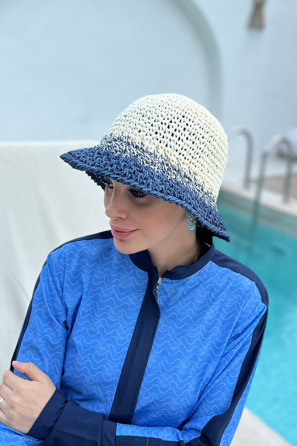 Beige-Blue knitted hat