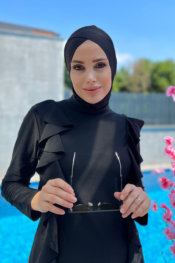 Cross Front Black Full Hijab