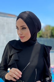 Cross Front Black Full Hijab