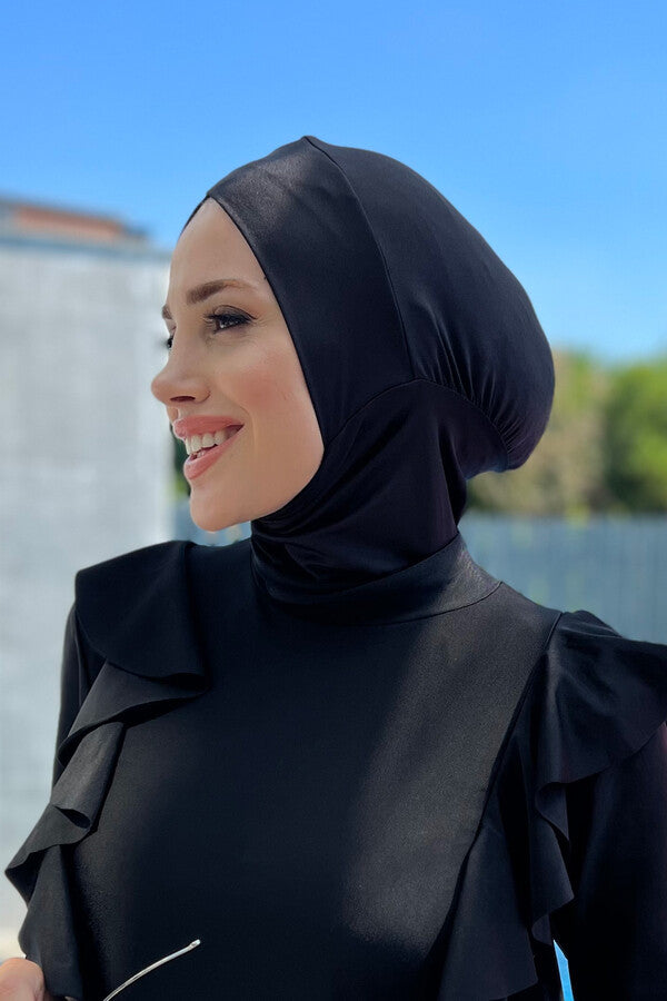 Cross Front Black Full Hijab